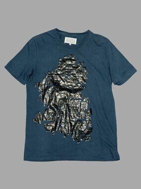MAISON MARTIN MARGIELA Dark Blue Rubberized Squares Graphic T-Shirt Sz 48 AW14